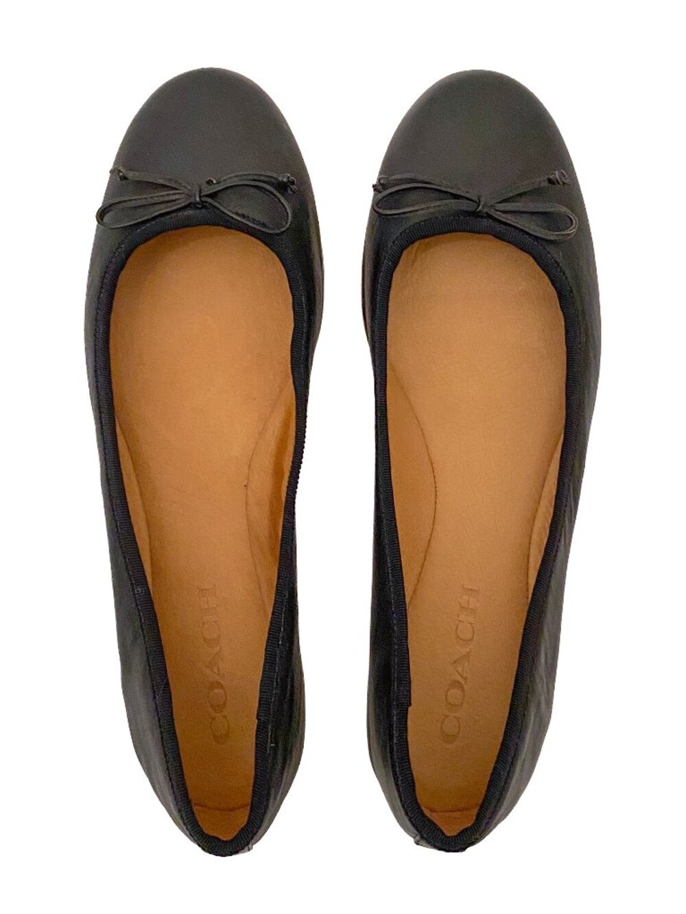 COACH Flatiron Black Leather Bow Ballet Flats Size 9B Classic Everyday Slip On